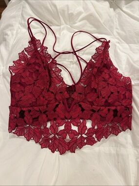 Free People Floral Lace Bralette in Wine Red